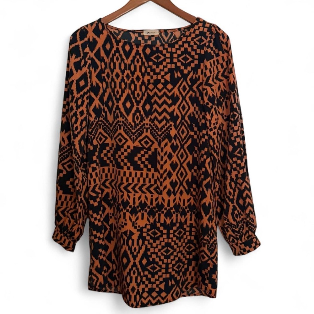 Anthropologie Everly Orange Tribal Print Tunic Shift Dress No Size Tag